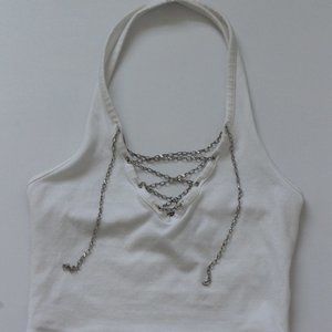 Reworked 2014 Express White Halter Chain Tank Top XS